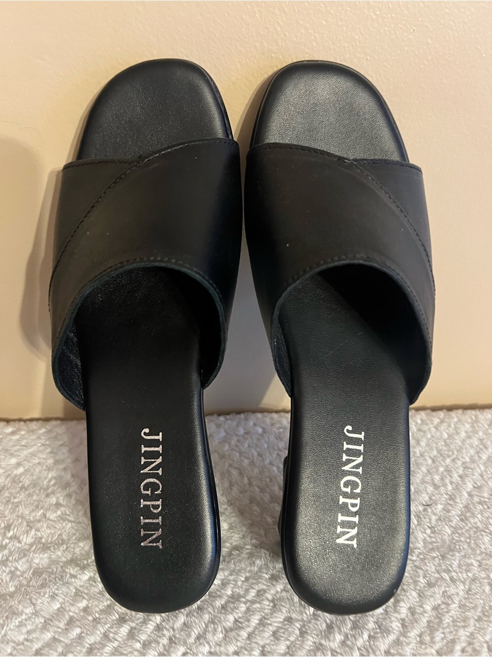 Jingpin Women's Black Slide Mules